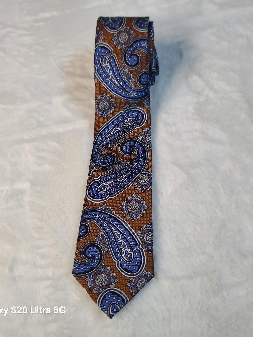 Jos. A. Bank Brown Silk Tie with Blue Paisley